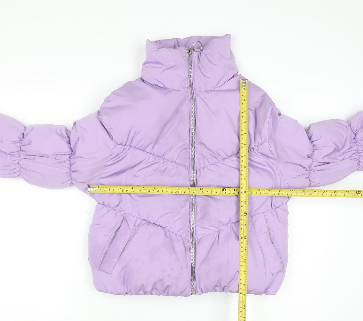 Bershka Women Purple Cropped Puffer Jacket XS Lined Zip