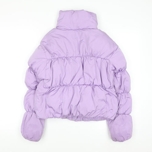 Bershka Women Purple Cropped Puffer Jacket XS Lined Zip