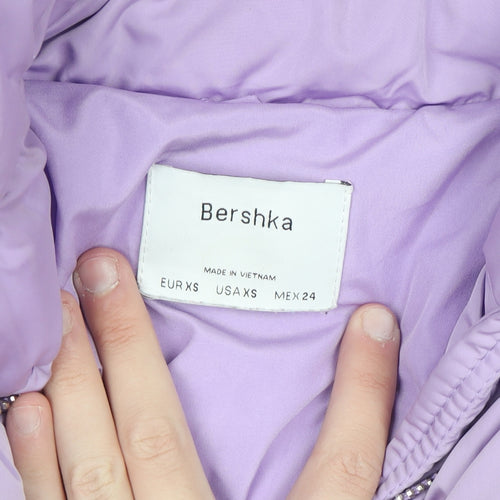 Bershka Women Purple Cropped Puffer Jacket XS Lined Zip