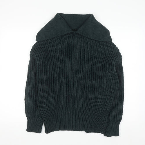 H&M Women's Green Collared Chunky Knit Pullover Jumper Size M