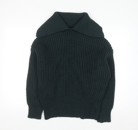 H&M Women's Green Collared Chunky Knit Pullover Jumper Size M