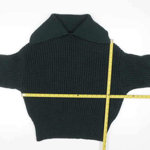 H&M Women's Green Collared Chunky Knit Pullover Jumper Size M