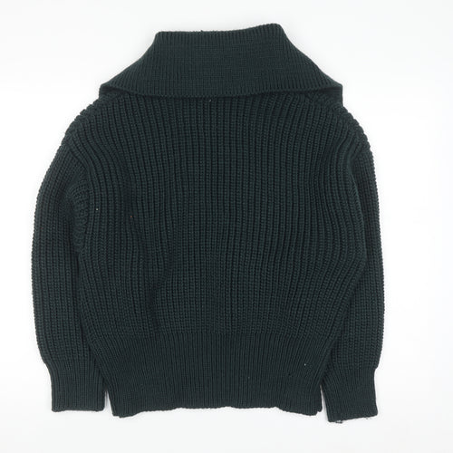 H&M Women's Green Collared Chunky Knit Pullover Jumper Size M