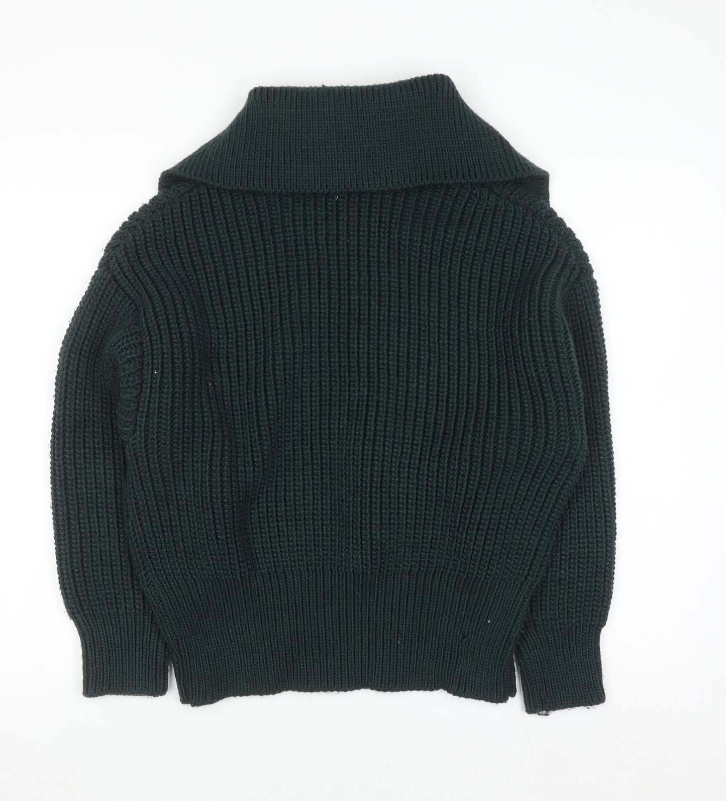 H&M Women's Green Collared Chunky Knit Pullover Jumper Size M