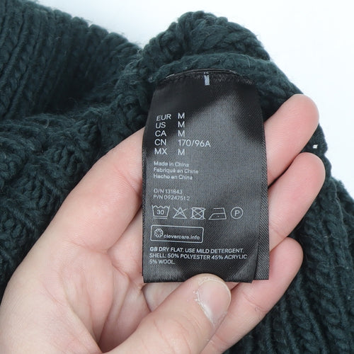 H&M Women's Green Collared Chunky Knit Pullover Jumper Size M