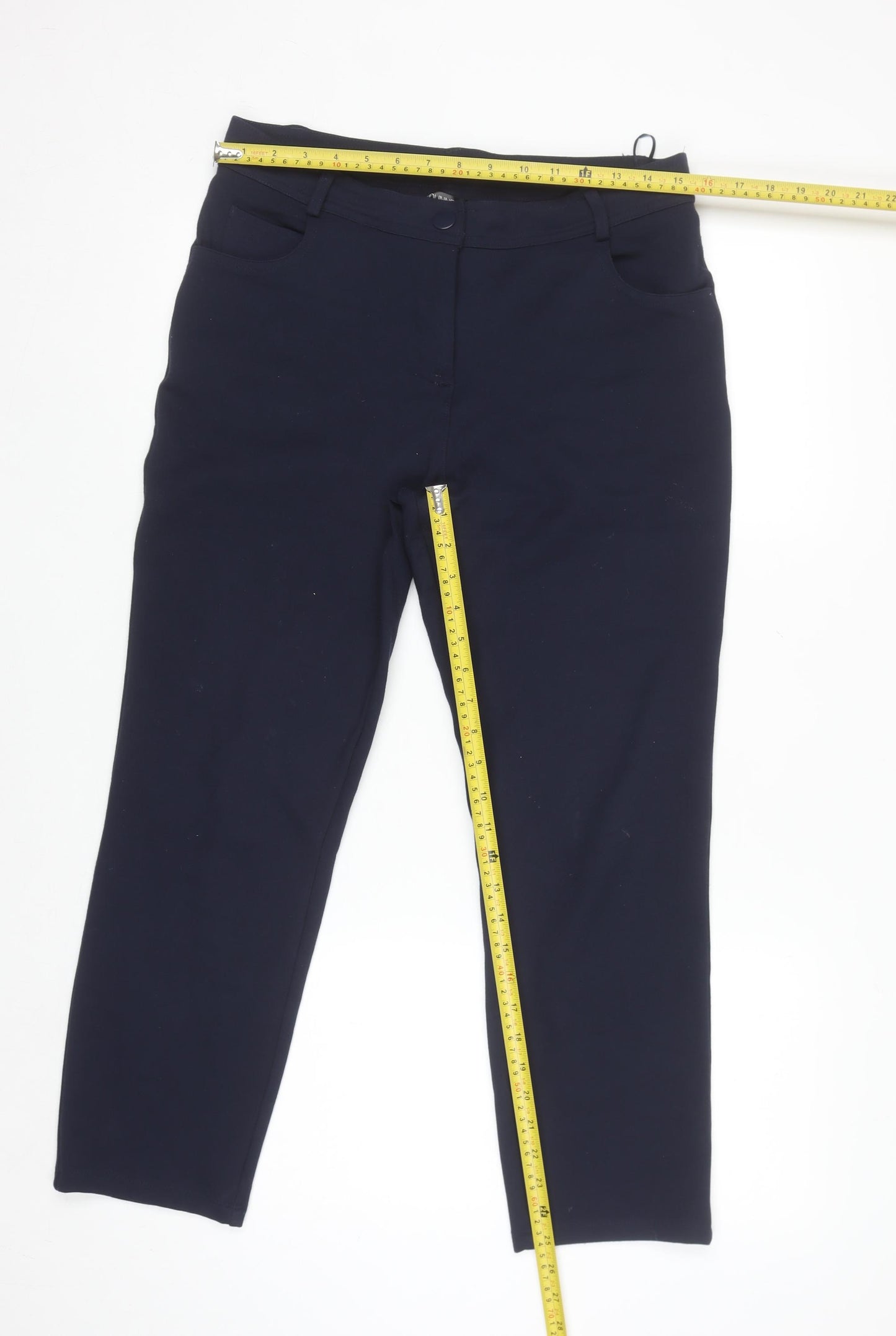 Dunnes Women's Navy Blue Slim Fit Stretch Trousers Size 10
