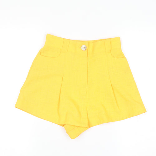 River Island Women's Yellow High Waist Paperbag Shorts Size 6