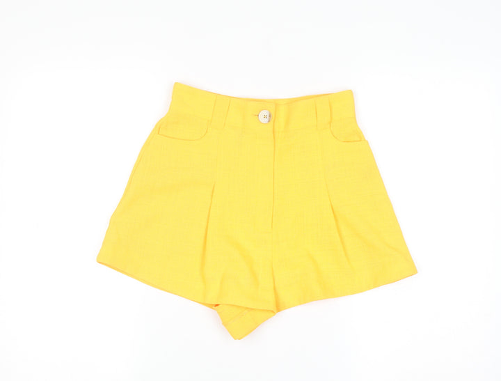 River Island Women's Yellow High Waist Paperbag Shorts Size 6