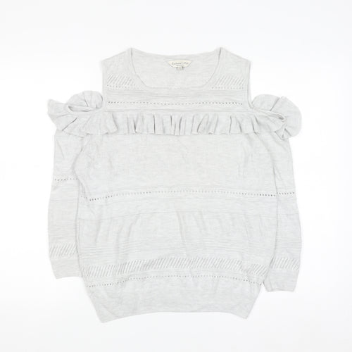 F&F Womens Grey Cold Shoulder Ruffle Knit Jumper Size 14
