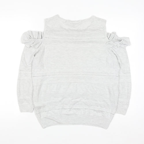 F&F Womens Grey Cold Shoulder Ruffle Knit Jumper Size 14