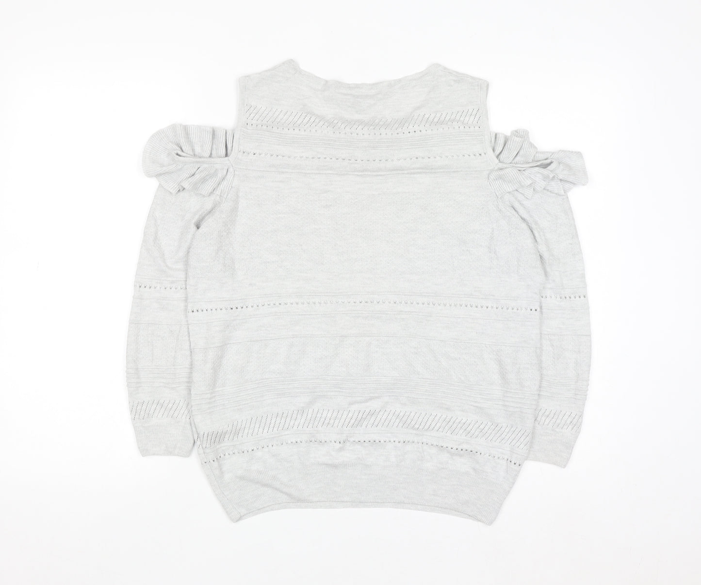 F&F Womens Grey Cold Shoulder Ruffle Knit Jumper Size 14