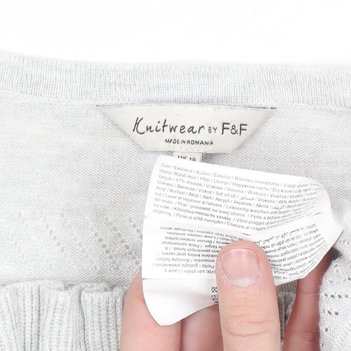 F&F Womens Grey Cold Shoulder Ruffle Knit Jumper Size 14
