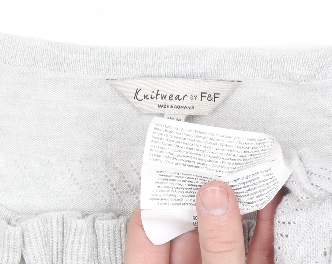 F&F Womens Grey Cold Shoulder Ruffle Knit Jumper Size 14