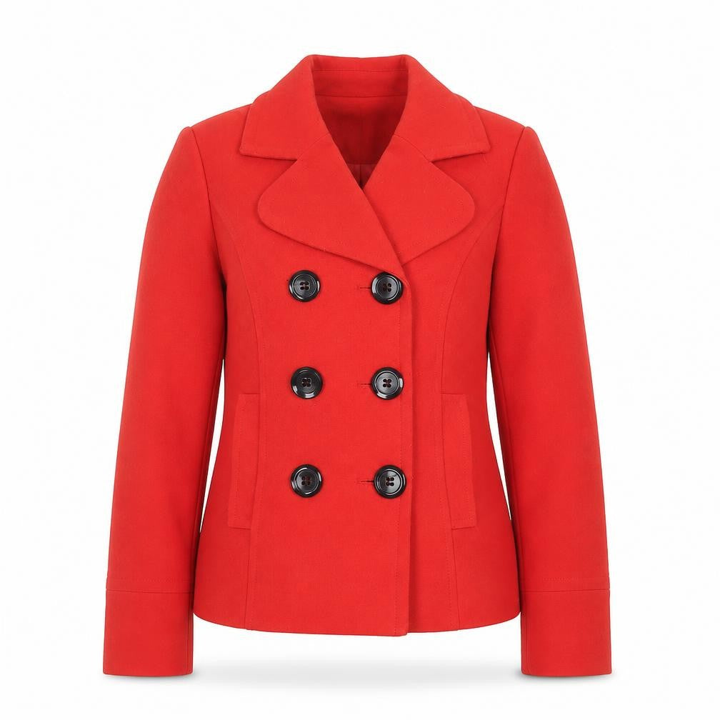 Front view of Papaya Women's Red, size 12, Pea Coat Jacket Classic Short
