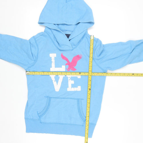 American Eagle Outfitters Women Blue Pullover Hoodie Size M LOVE Print