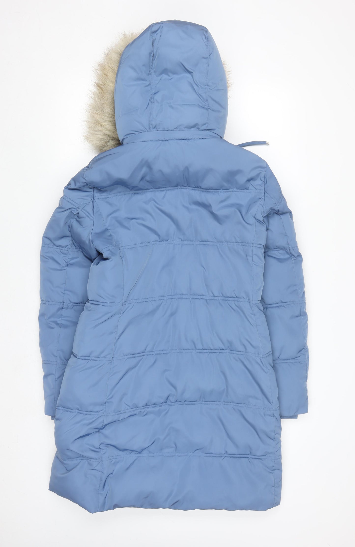 Marks and Spencer Women's Blue Puffer Coat Size 8 Long Hooded Stormwear
