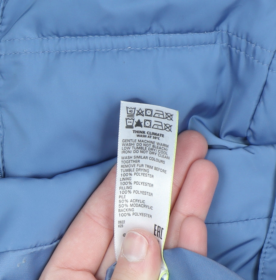 Marks and Spencer Women's Blue Puffer Coat Size 8 Long Hooded Stormwear