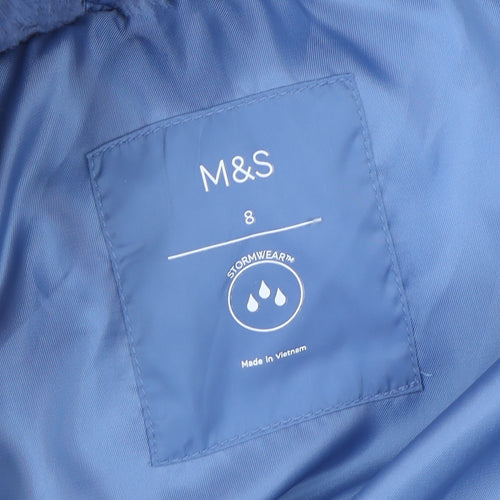 Marks and Spencer Women's Blue Puffer Coat Size 8 Long Hooded Stormwear