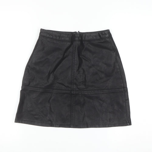 New Look Womens Black Faux Leather Knee Length Pencil Skirt Size 6