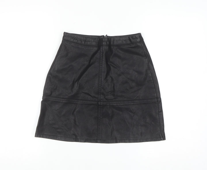 New Look Womens Black Faux Leather Knee Length Pencil Skirt Size 6