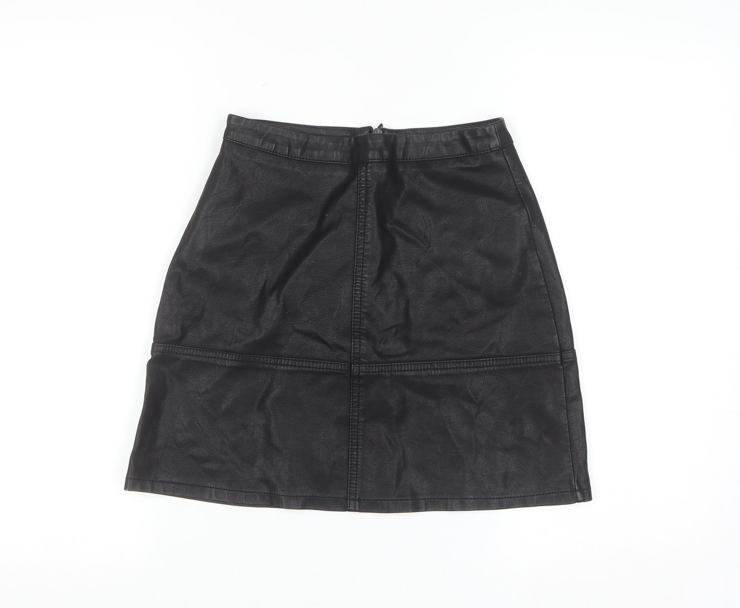 New Look Womens Black Faux Leather Knee Length Pencil Skirt Size 6