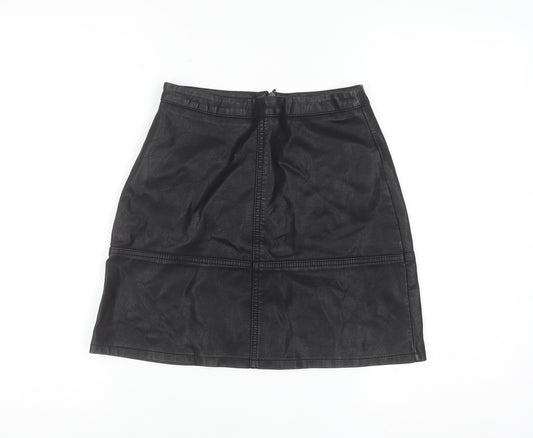 New Look Womens Black Faux Leather Knee Length Pencil Skirt Size 6