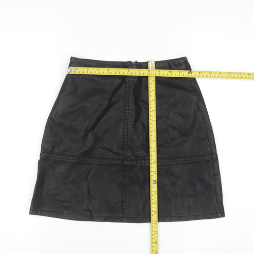 New Look Womens Black Faux Leather Knee Length Pencil Skirt Size 6