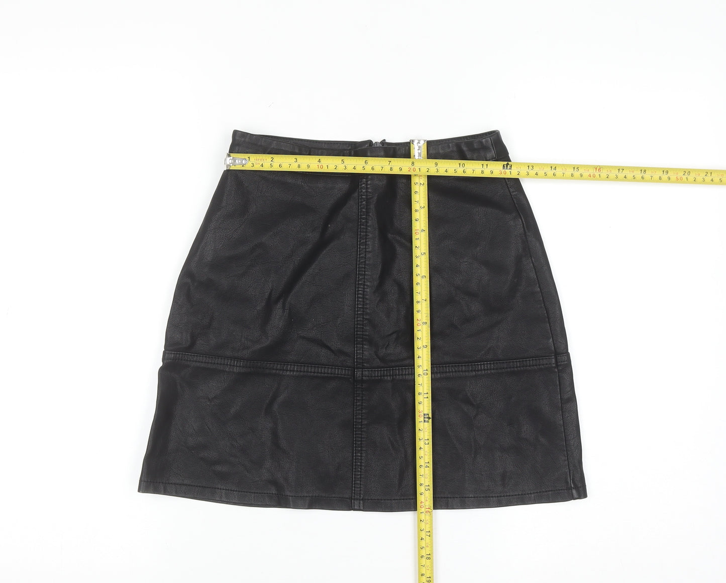 New Look Womens Black Faux Leather Knee Length Pencil Skirt Size 6