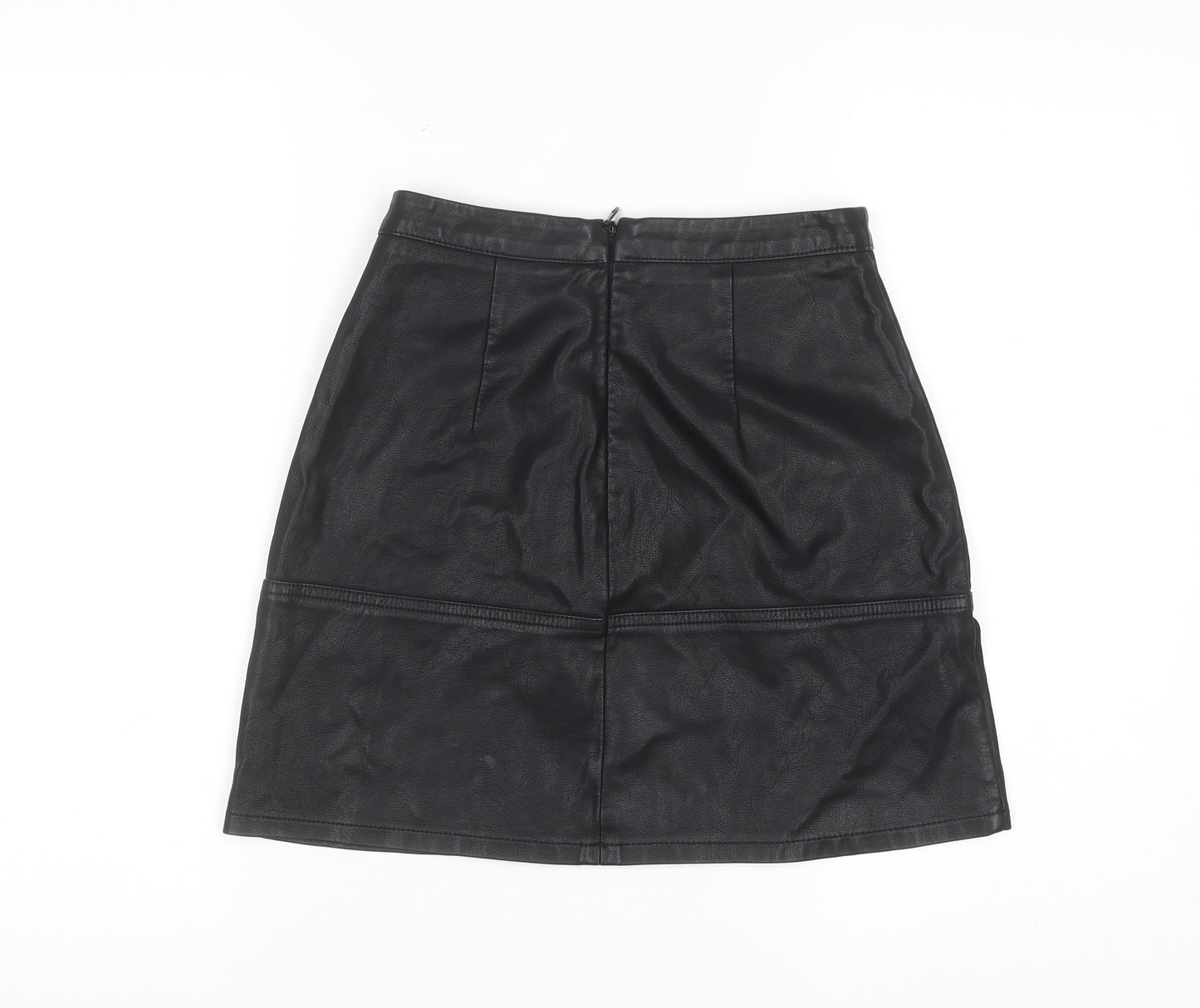 New Look Womens Black Faux Leather Knee Length Pencil Skirt Size 6