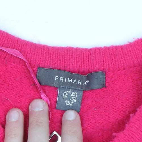 Primark Women's Pink Full Zip Knit Jumper L Long Sleeve