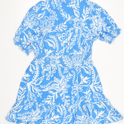 Dunnes Women’s Blue Floral Linen Blend Fit & Flare Dress L
