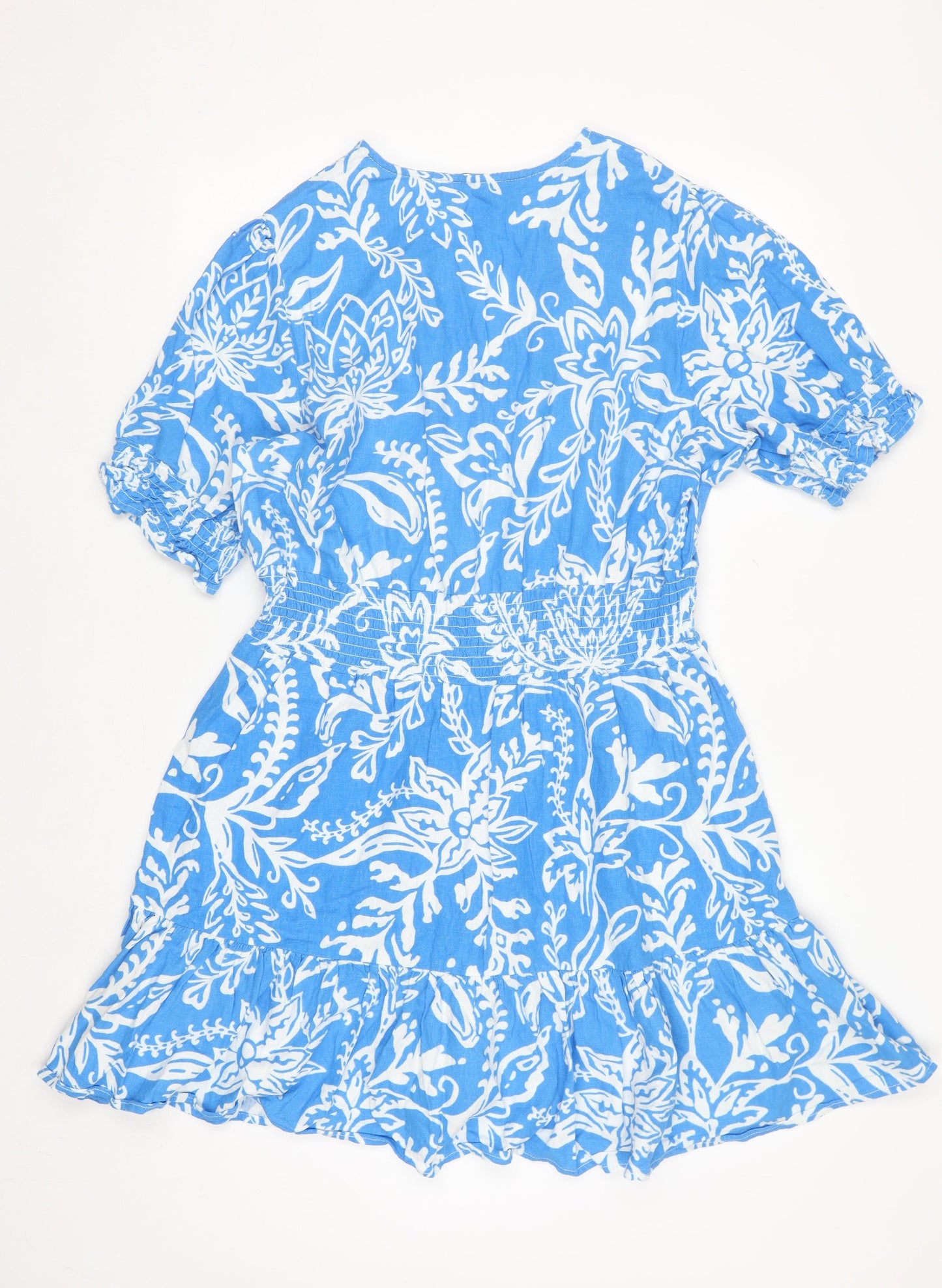 Dunnes Women’s Blue Floral Linen Blend Fit & Flare Dress L