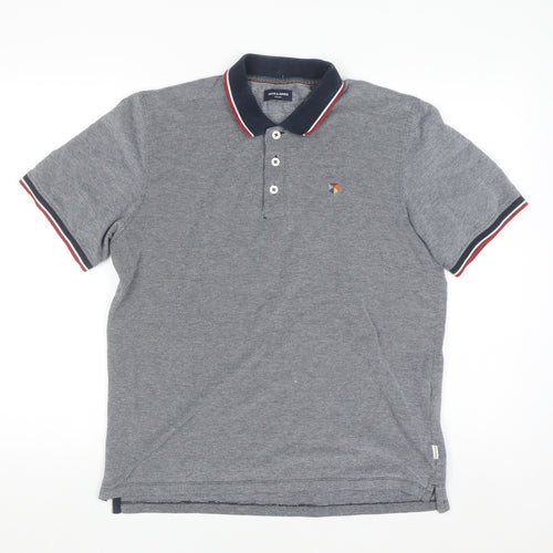 Jack & Jones Men's Grey Cotton Polo Shirt Size M Regular Fit