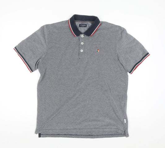 Jack & Jones Men's Grey Cotton Polo Shirt Size M Regular Fit