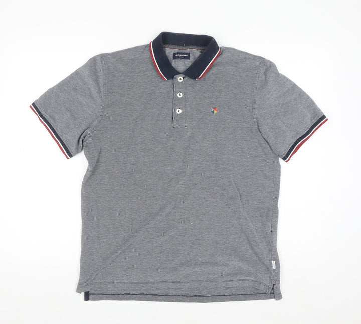 Jack & Jones Men's Grey Cotton Polo Shirt Size M Regular Fit