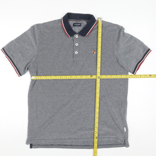 Jack & Jones Men's Grey Cotton Polo Shirt Size M Regular Fit