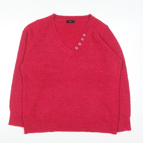 M&Co Women’s Bright Pink V-Neck Button Knit Jumper Size 18