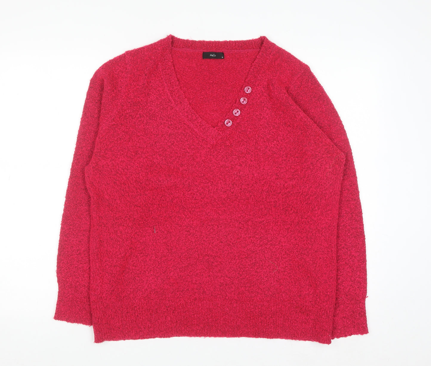 M&Co Women’s Bright Pink V-Neck Button Knit Jumper Size 18