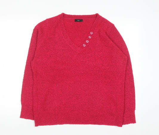 M&Co Women’s Bright Pink V-Neck Button Knit Jumper Size 18