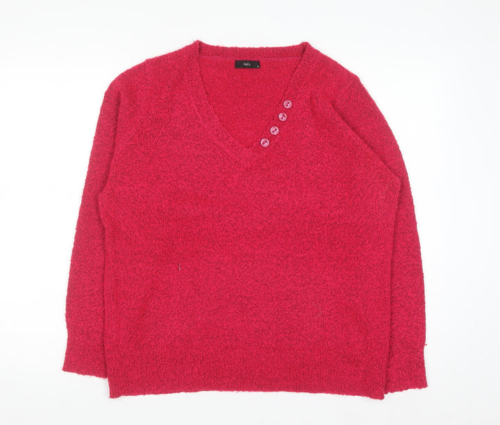 M&Co Women’s Bright Pink V-Neck Button Knit Jumper Size 18
