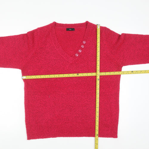 M&Co Women’s Bright Pink V-Neck Button Knit Jumper Size 18