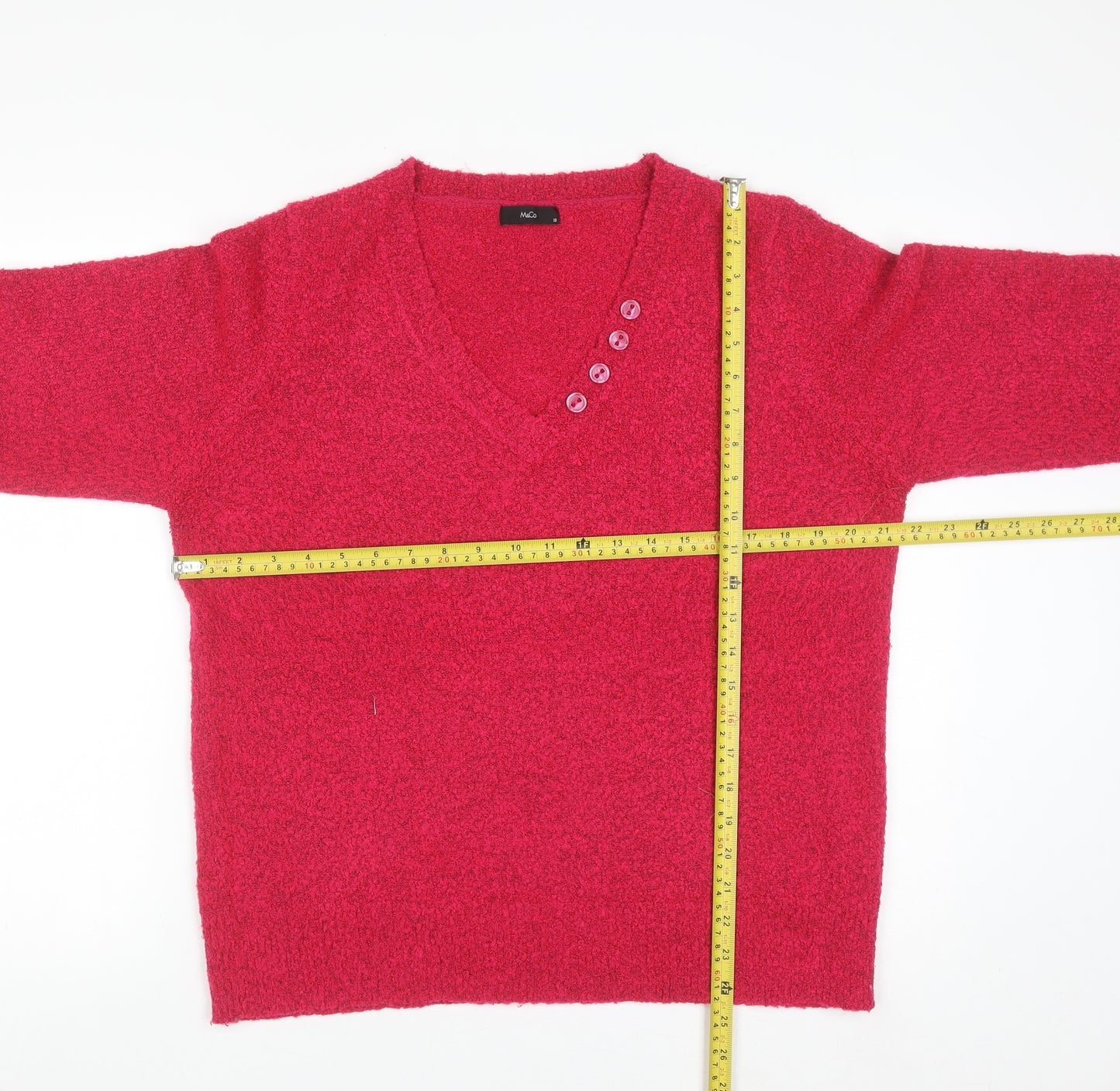 M&Co Women’s Bright Pink V-Neck Button Knit Jumper Size 18