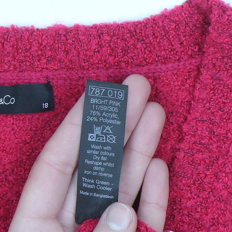 M&Co Women’s Bright Pink V-Neck Button Knit Jumper Size 18