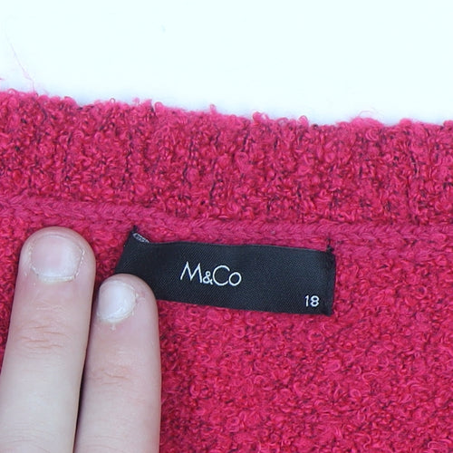 M&Co Women’s Bright Pink V-Neck Button Knit Jumper Size 18