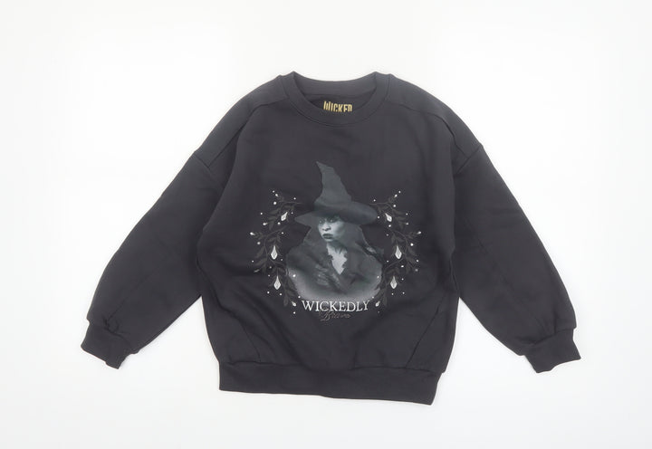 Marks and Spencer Girls Black Wicked Witch Pullover Sweatshirt 7-8 Years