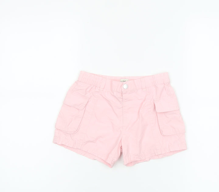 F&F Girls Pink Cotton Cargo Shorts 5-6 Years Elastic Waist Pockets