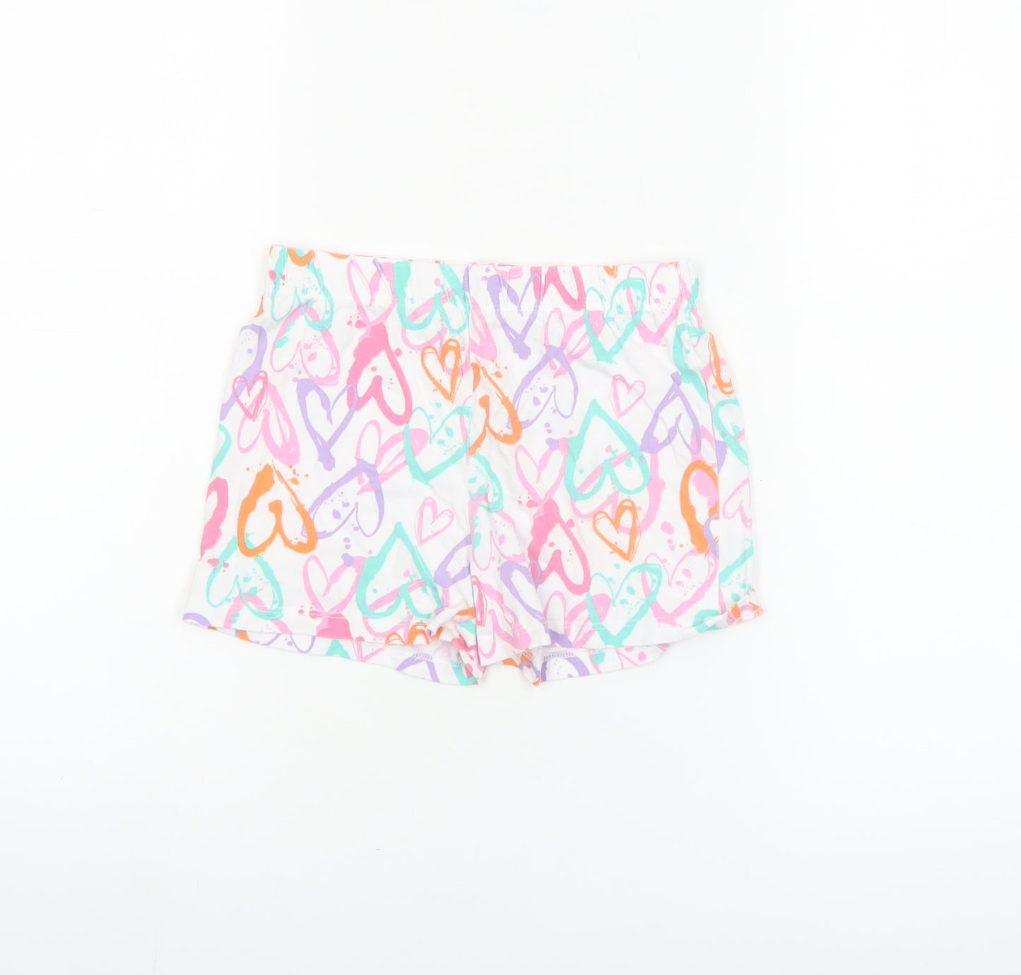 F&F Girls Multicoloured Heart Print Cotton Shorts 7-8 Years