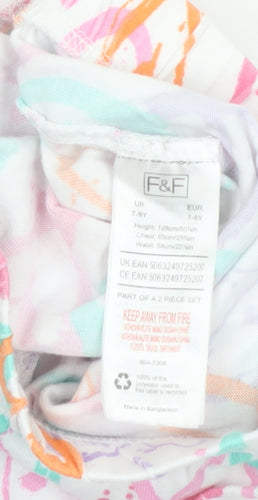 F&F Girls Multicoloured Heart Print Cotton Shorts 7-8 Years