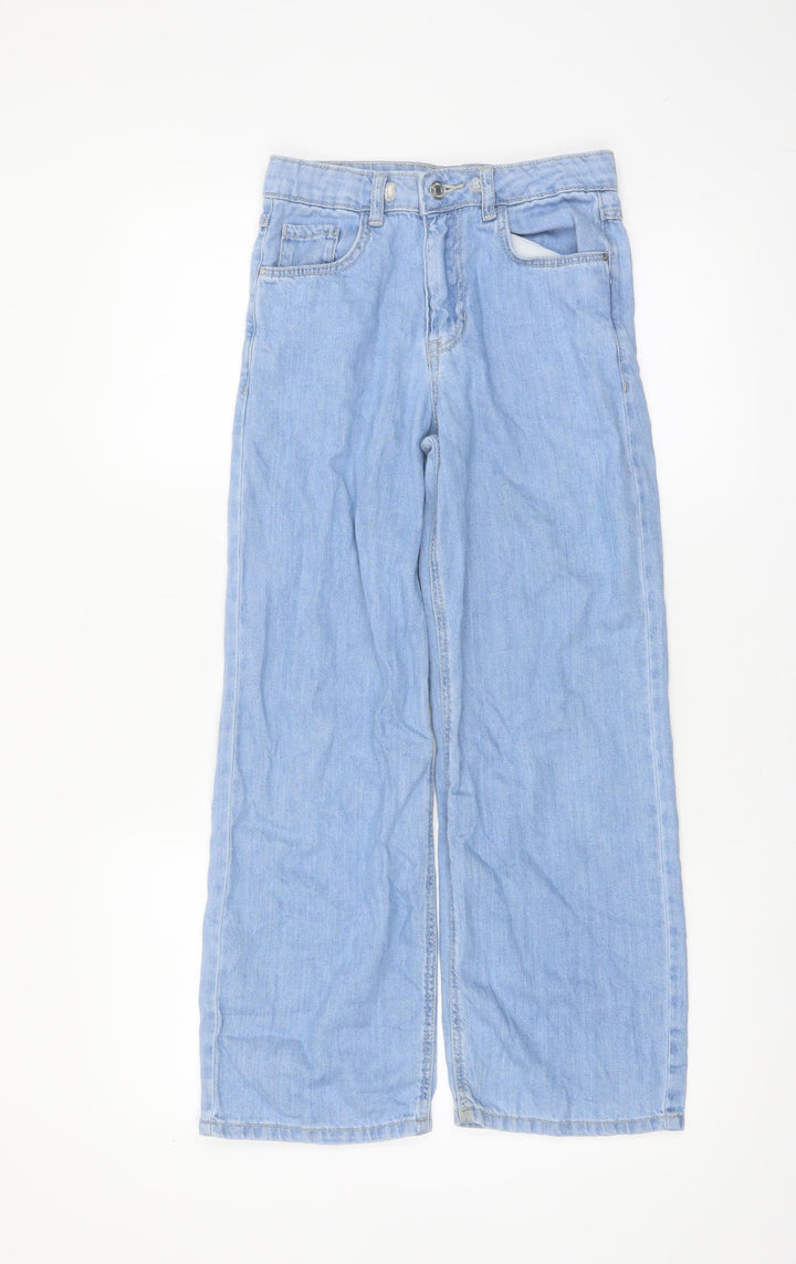 Denim Co. Girls Blue Wide-Leg Jeans 9-10 Years 100% Cotton High Rise