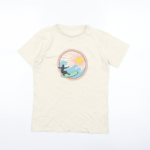 Dunnes Stores Boys Beige Surf Graphic Cotton T-Shirt 8-9 Years